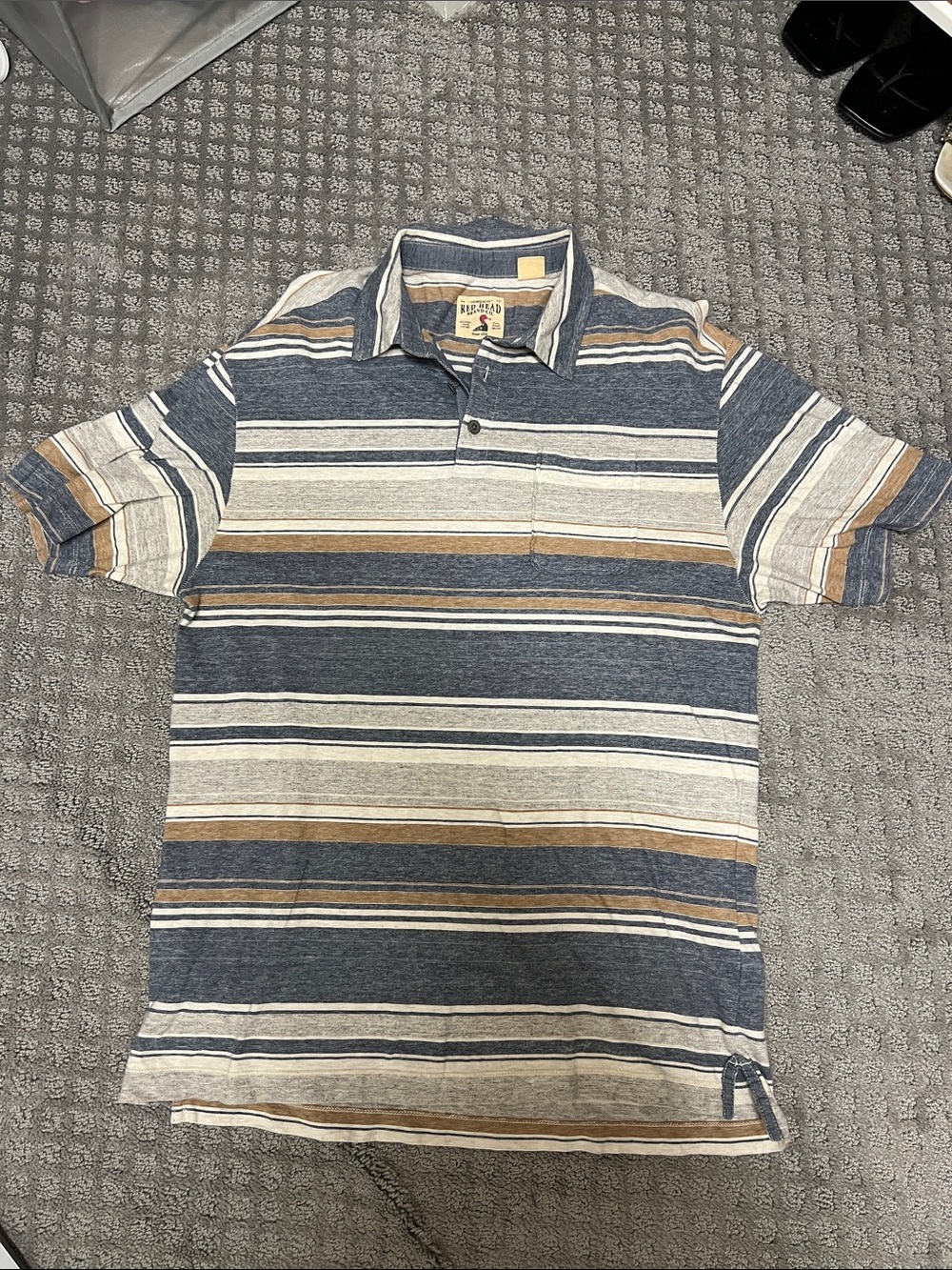 Men’s Striped Polo Shirt - Blue/Tan/White